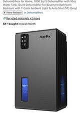 NineSky Compact Dehumidifier 1000 sq ft 95oz Tank Auto Shut Off Gray