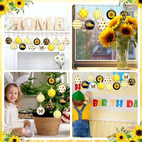 24 Pcs Ball Ornament Tree Decorations - Yellow White Stripes Dotted Sunflower - Picture 7 of 7