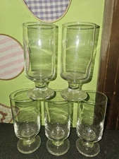 Set of 5 Vintage Clear Glass Goblets 6” Footed Water Iced Tea Pedestal Stemware