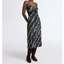 Scoop Womens XL Black floral print midi slip dress lace sides trim Sexy NEW