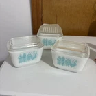 Vintage  PYREX Amish Butter print Refrigerator Set W Lids 2- 501 ~ 1 - 502