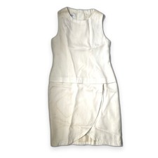 Vintage 1984 Chanel White Linen Wrap Dress 42 M CC Logo Dye Upcycle Repair Stain