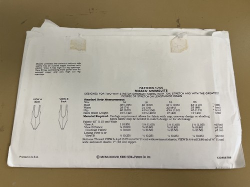 Kwik Sew 1744 UNCUT Sewing Pattern, Misses' Swimsuits, Size 14-16-18-20 - Picture 2 of 2