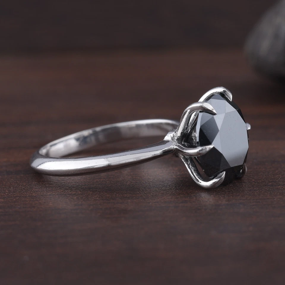 10 Ct Black Treated Diamond Ring 925 Silver 14k white Gold Over 6 Prong Setting - Image 4 of 4