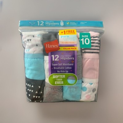 New girls size 10 Hanes tagless briefs panties 12 pair value pack Microfiber