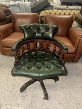 Chesterfield Green Real Leather Captains Swivel Chair