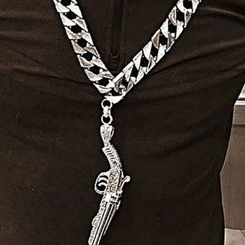 GUN ROCKER SOLID 925 STERLING SILVER MENS PENDANT NEW FOR