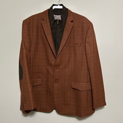 Pronto Moda Men's Blazer 52R Brown Plaid Jacket Wool Cashmere Layered Sport Coat - Picture 10 of 19