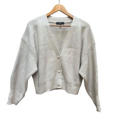 7 For All Mankind Womens Cardigan Sweater Knit Size LG Cream Boho Chunky