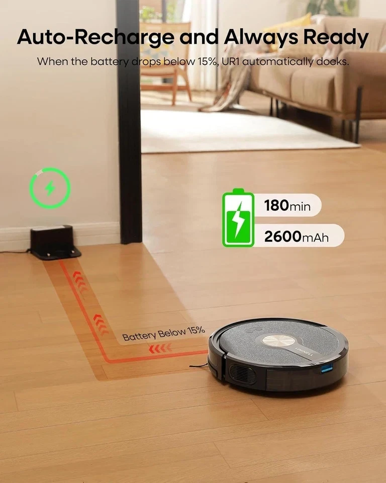 5KPa UR1 Robot Vacuum Cleaner Mop Smart App Pet Hair Carpet Floor Auto-Recharge