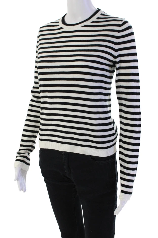 Velvet Womens Cotton Knit Striped Long Sleeve Pullover Sweater Top White Size XS - Image 2 of 4