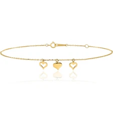 14K Solid Yellow Gold 3 Heart Anklet Bracelet