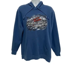 Team Realtree Mens Size Medium M 38/40 Hoodie Pullover Sweater Blue Hunting Fish