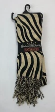 Bombay Pashmina Style Shawl Zebra Print Museum Artifacts Scarf 27 x 78”
