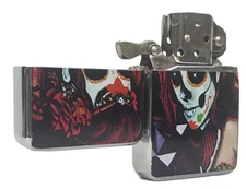 Dia De Los Muertos Girl Skeleton Flip Top Chrome Oil Lighter Wind Resistant