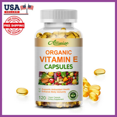 120 Organic Vitamin E Capsules Supplement Hair Skin Nail Face Eye Health