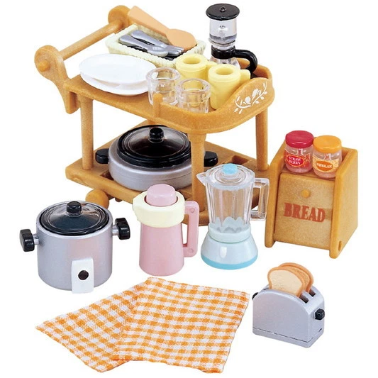 Sylvanian Families Calico Critters Furniture Kitchen Cookware & Trolley Set  1