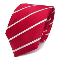 Designer Seidenkrawatte Rot Leuchtrot Silber Gestreift - Tie Krawatte 100% Seide