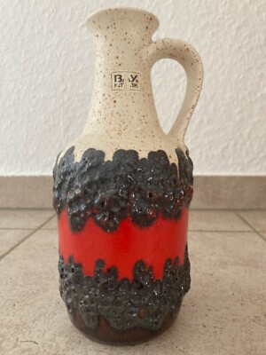 Bay Keramik Vase Fat Lava Henkelvase; 71/20 rot schwarz beige sehr guter Zustand