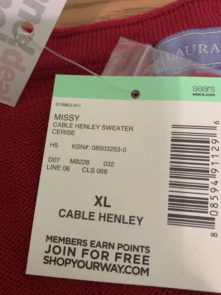 Suéter Henley Tejido con Cable Laura Scott Talla XL Rojo Clásico Nuevo Con Etiquetas Foto 4 de 4