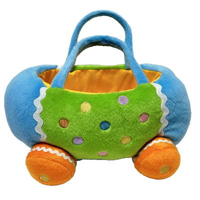 Hallmark Plush Easter Egg Basket on Wheels 2 Handles Stuffed 9.5 x 7 x 4''