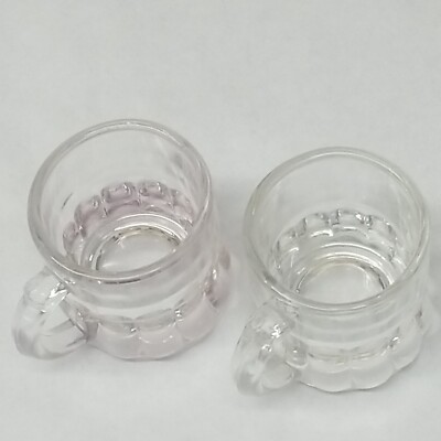2 Vintage Federal Glass Mini Beer Mug Shot Glass Clear Depression Era 1 Oz.