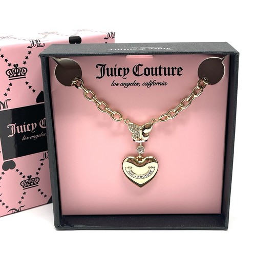 JUICY COUTURE Heart Butterfly Pendant Necklace Gold Tone Logo Crystals Bling NIB - Picture 3 of 14