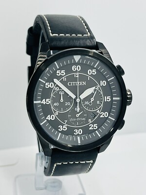 Citizen Men's Eco-Drive All Black Chronograph Leather 45mm Watch