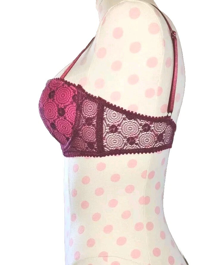 Sujetador con aros pushup de encaje borgoña/rosa Rampage Intimates talla 36B  Foto 3 de 4