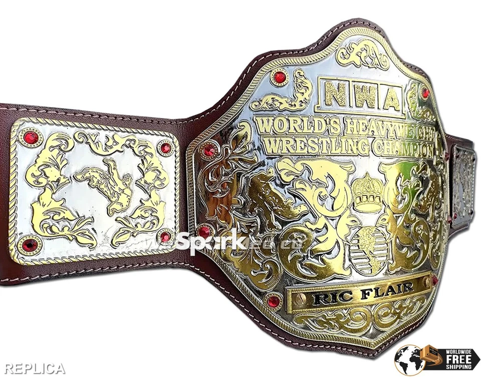 Réplica de cinturón título campeón mundial de peso pesado grande de la NWA 4 mm zinc tamaño adulto Foto 2 de 4