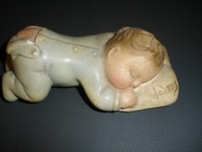 VINTAGE BABY BOY CHALKWARE NURSERY WALL HANGING SHELF SITTERS 1940's Johnny