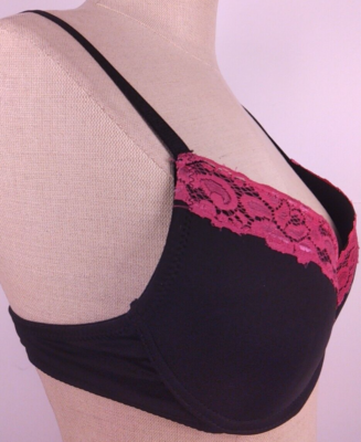 Unbranded RN 15099 Black Pink Lace Padded Push Up Underwired Bra