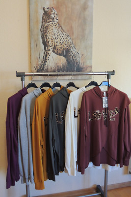 Neu Hoodie Shirt Hängerchen Lagenlook Leo Love Glitzer Made Italy 44,46,kl48