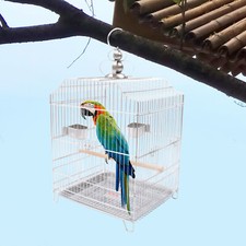 Silver Bird Cage Metal Parrot Bird Cage Hanging Parakeet Cage with Rolling Stand
