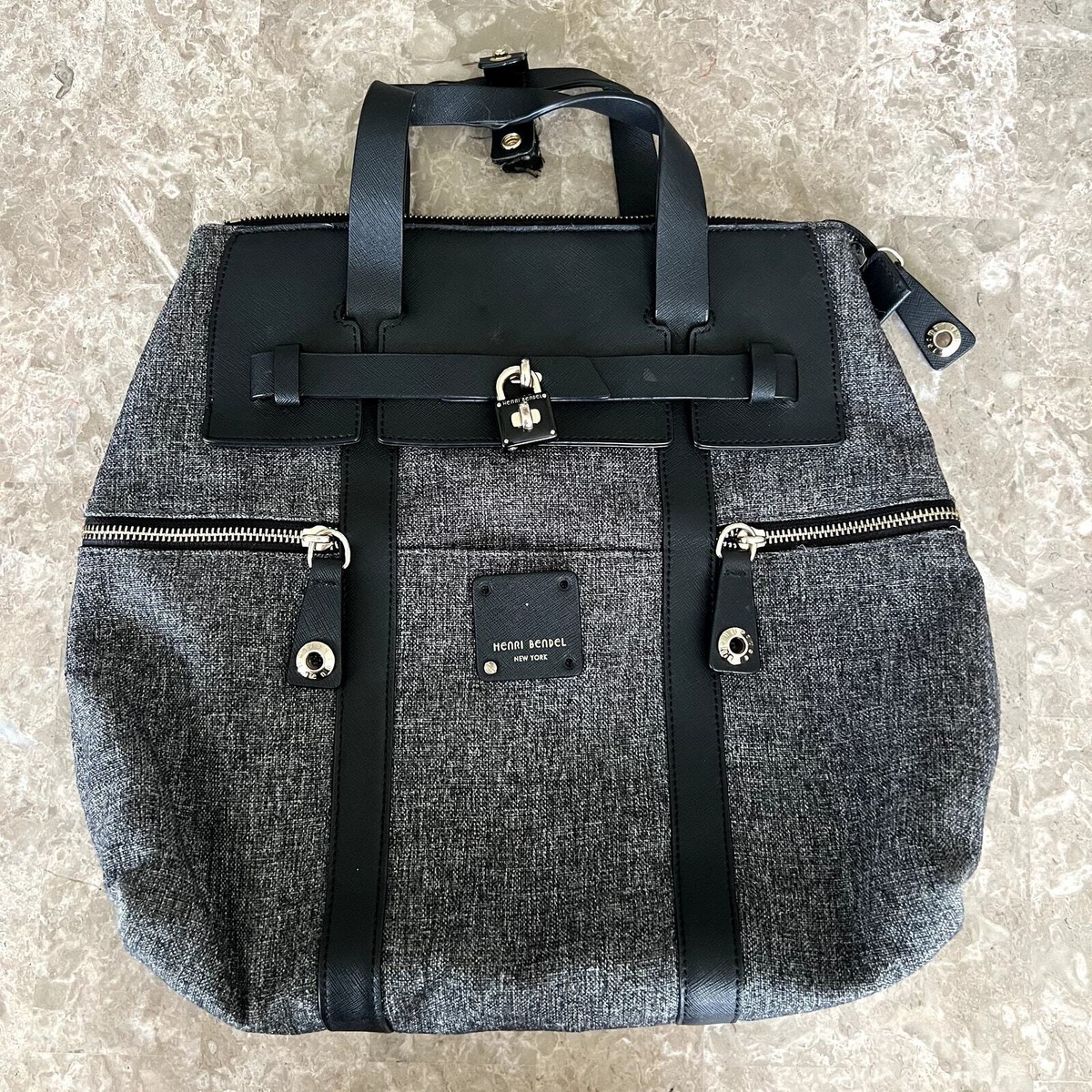 Henri Bendel Large Jetsetter Backpack Gray Canvas | eBay