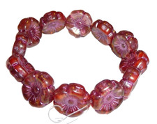 Hibiscus Flower 12mm Czech Glass Beads Boysenberry & Red/Golden Luster Pink Wash