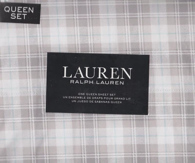 Ralph Lauren Queen Sheet Set Kenley Ulster Plaid Grey 4pc Cottage Country Blue