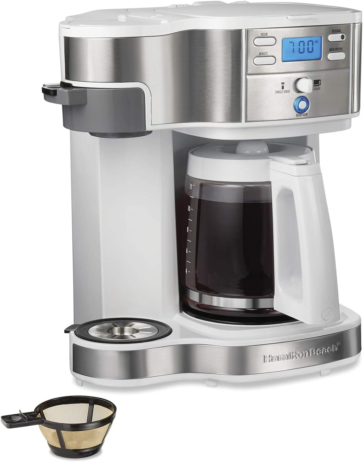 Single Serve And 12 Cup Filter Machine With Glass Carafe