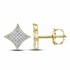 10k Yellow Gold Womens Round Diamond Square Kite Cluster Stud Earrings 1/6 Cttw