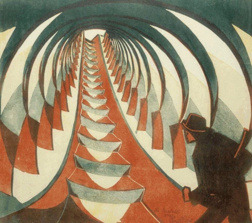 The Escalator Cyril Power 1933 Vorticist Art Print Futurist Motion Linocut Style - Image 2 of 2