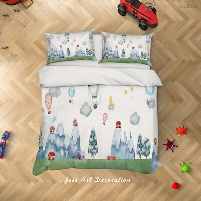 3D Tree House Cloud Watercolor Quilt Cover Set Bedding Sets Pillowcases Queen