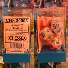 Chessex Lustrous Pink/Blue Lab Dice CHX 30003 7 Dice Set Unused