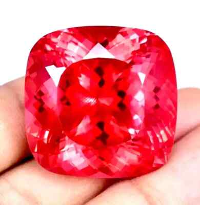 100 Ct+ Certified Natural Flawless Cushion Padparadscha Sapphire Loose Gemstone