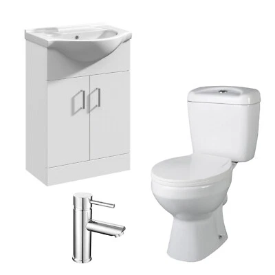 Nuie 550mm Cloakroom Bathroom Basin Vanity Unit with Toilet & Tap Suite Modern