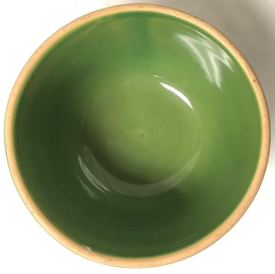 OVER AND BACK YELLOW WARE VNTG STACKABLE MIXING BOWL EMBOSSED GREEN