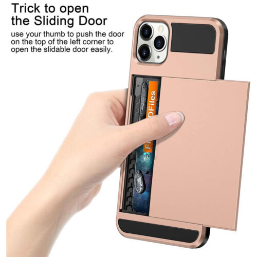 For iPhone 11 12 13 14 15 Slide Card Holder Case Hybrid Shockproof Wallet Cover - Picture 4 of 22