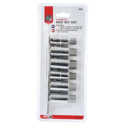 SureBilt Hex Bit Set 6 Piece Use on Transmission & Rear End Drain Plug # 98206