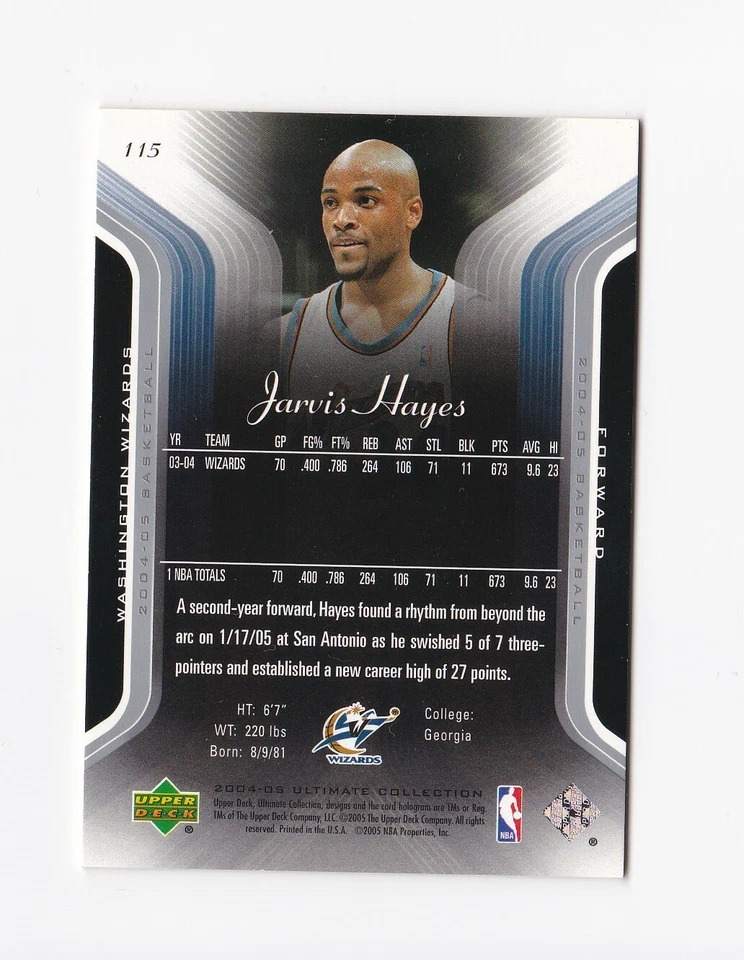 2004-05 Ultimate Collection #115 Jarvis Hayes /750 Washington Wizards Georgia - Image 2 of 2