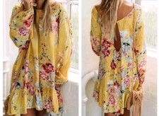 Jaase Sunshine Maya Yellow Floral Baloon Long Sleeve Cutout Back & Sleeve Sze XS