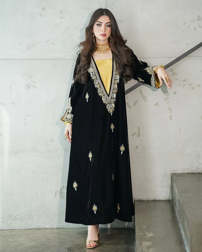 Oración Musulmana Mangas Largas Terciopelo Caftán Kaftan Abaya jalabiya hijab farasaha - Imagen 2 de 4